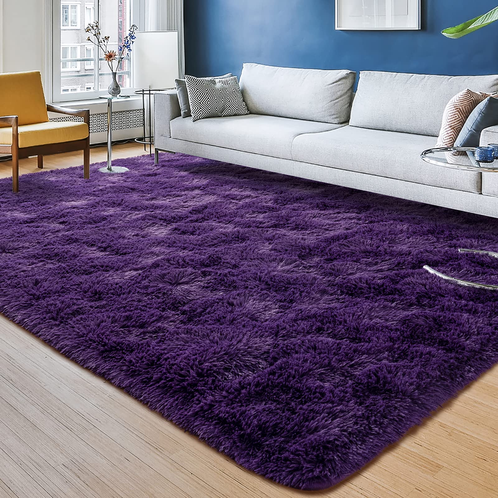 Przemy Dark Purple Area Rug for Bedroom, 4x6 Feet Fluffy Shaggy Rugs for Living Room, Super Soft Fuzzy Carpet Rug for Kids Girls Room Dorm Nursery Indoor Home Decor — image 1
