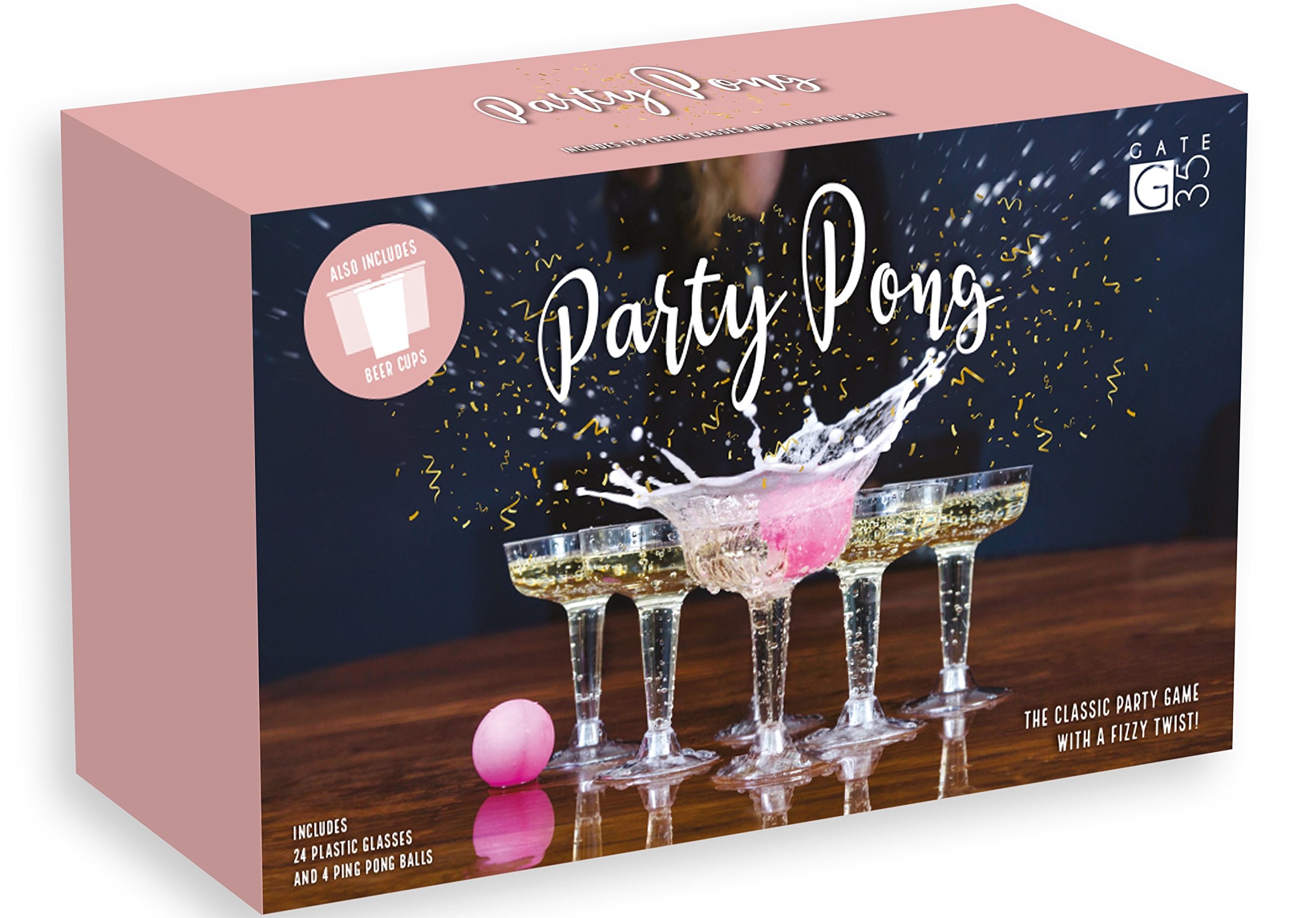 Gate 35 Beer Pong Game Set: 12 Plastic Champagne Glasses & 4 Ping Pong Balls, Adults' Game for Parties & Gatherings