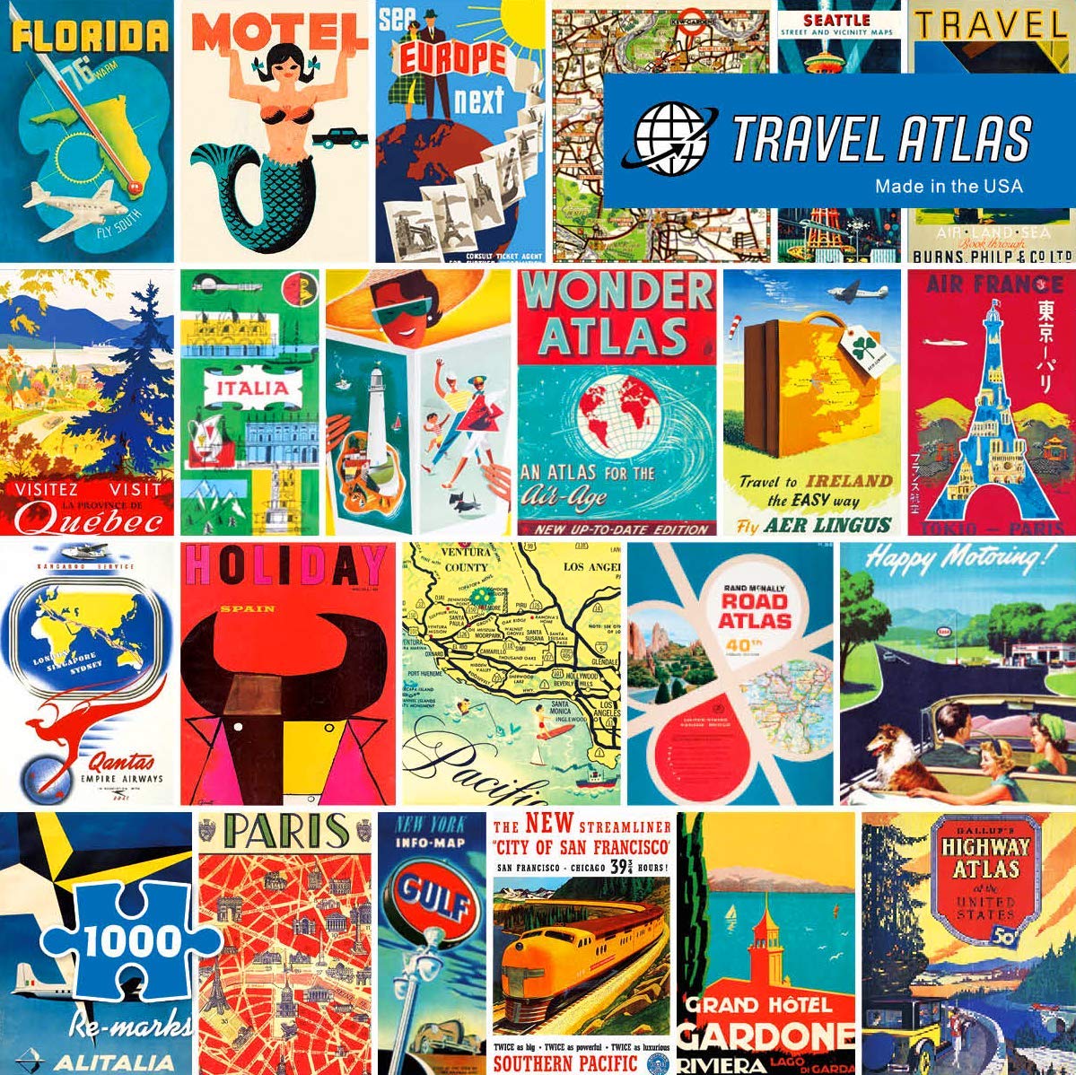 Photo 1 of Re-marks Travel Atlas Retro 1000-Piece Jigsaw Puzzle for All Ages