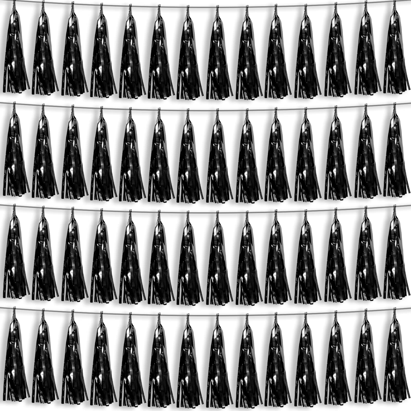 Photo 1 of 4P Black Foil Fringe Metallic Tassel Streamers Banner Tassel Garland for Parade Floats, Bachelorette, Wedding, Birthday, Halloween, Christmas, Bridal/Baby Shower Party Decorations