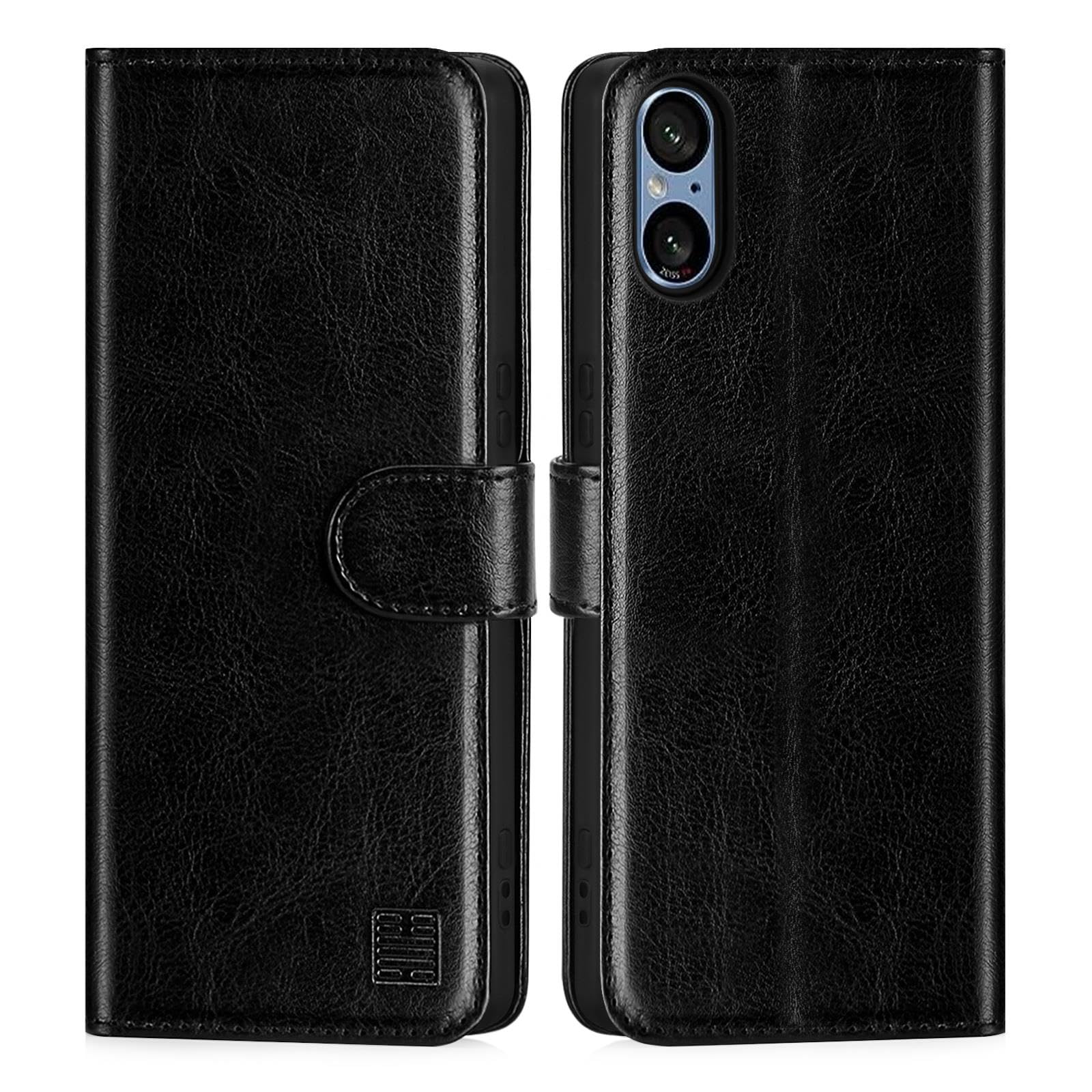 32nd Book Wallet PU Leather Case Cover for Sony Xperia 5 V (2023), Flip Case With RFID Blocking Card Slots, Magnetic Closure and Built In Stand - Black