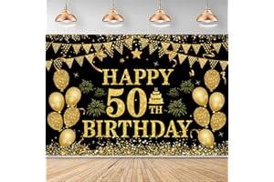 MDCGFOD 50th Birthday Decorations for Men Women - Happy 50th Birthday Banner Party Decorations Black Gold 50 Years Birthday Party Suppiles Background for Home Outdoor Birthday Decor(71 x 45 inch)