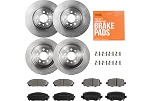 Max Advanced Brakes Front & Rear Brake Kit Compatible With 2014 2015 2016 2017-2023 Jeep Cherokee 2 Piston Frt Caliper Replacement Premium OE Disc Brake Rotors and Ceramic Brake Pads