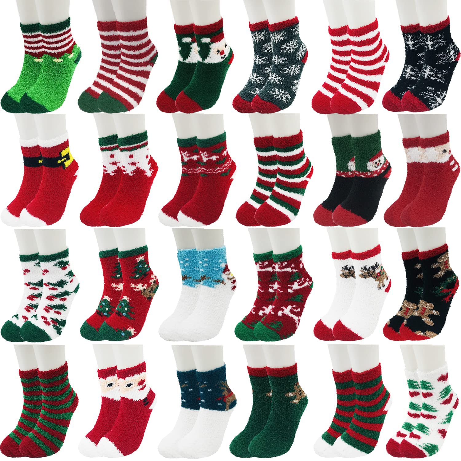 Photo 1 of MarJunSep 24 Pairs Christmas Fuzzy Socks Bulk for Women Adults Gifts Stocking Stuffers Cozy Holiday Sleeping Santa Socks Gifts