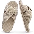 MAJOALLURE Women's Orthopedic Arch Support Open Toe House Slippers for Plantar Fasciitis Ladies Cozy Memory Foam Bedroom Gift Slippers Fluffy Corduroy Bow Crossband Slide