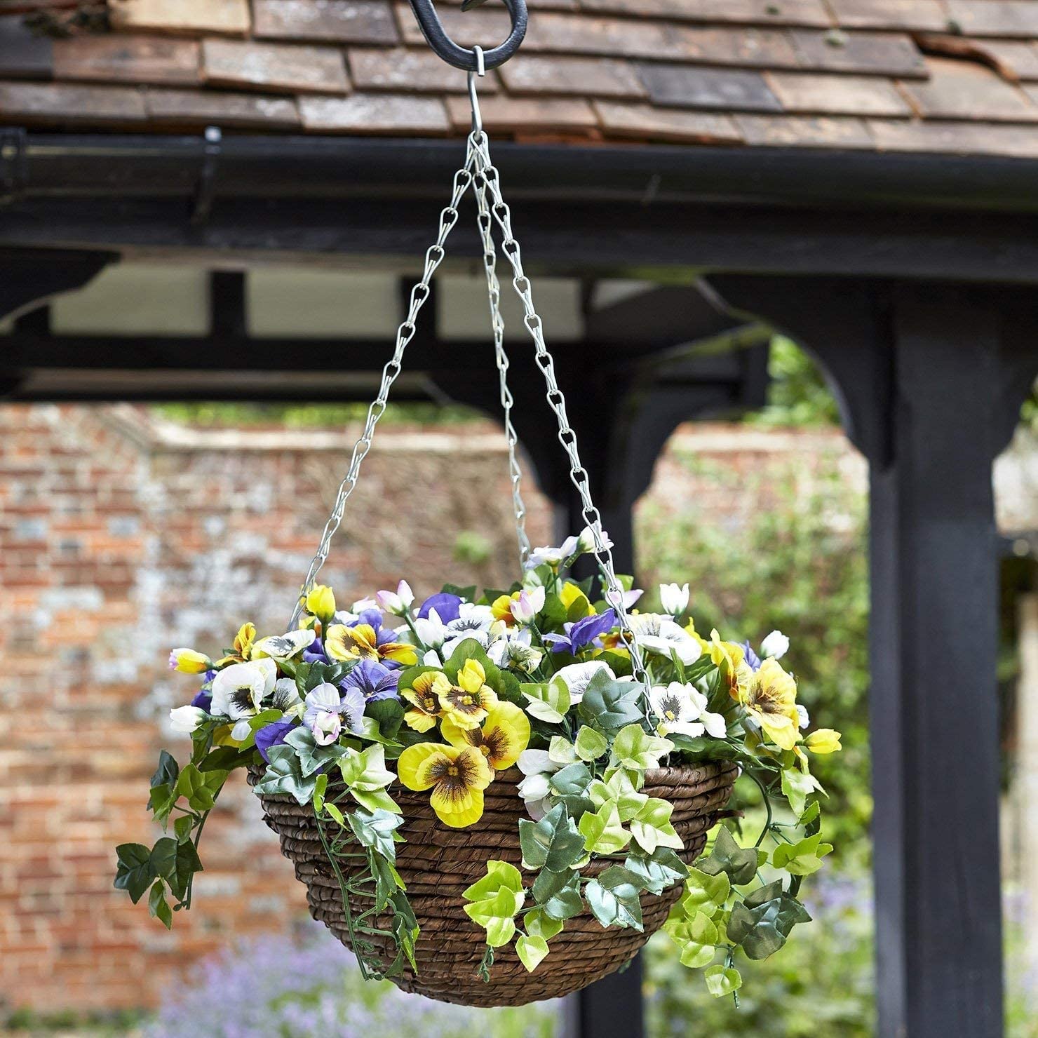 PEBBLE HUG 2x Hanging Basket Chain for Hanging Planters, Flower Pots, Indoor and Outdoor Garden Decoration Silver, Round Plastic Self Watering Flower Pot, 18 Inch long