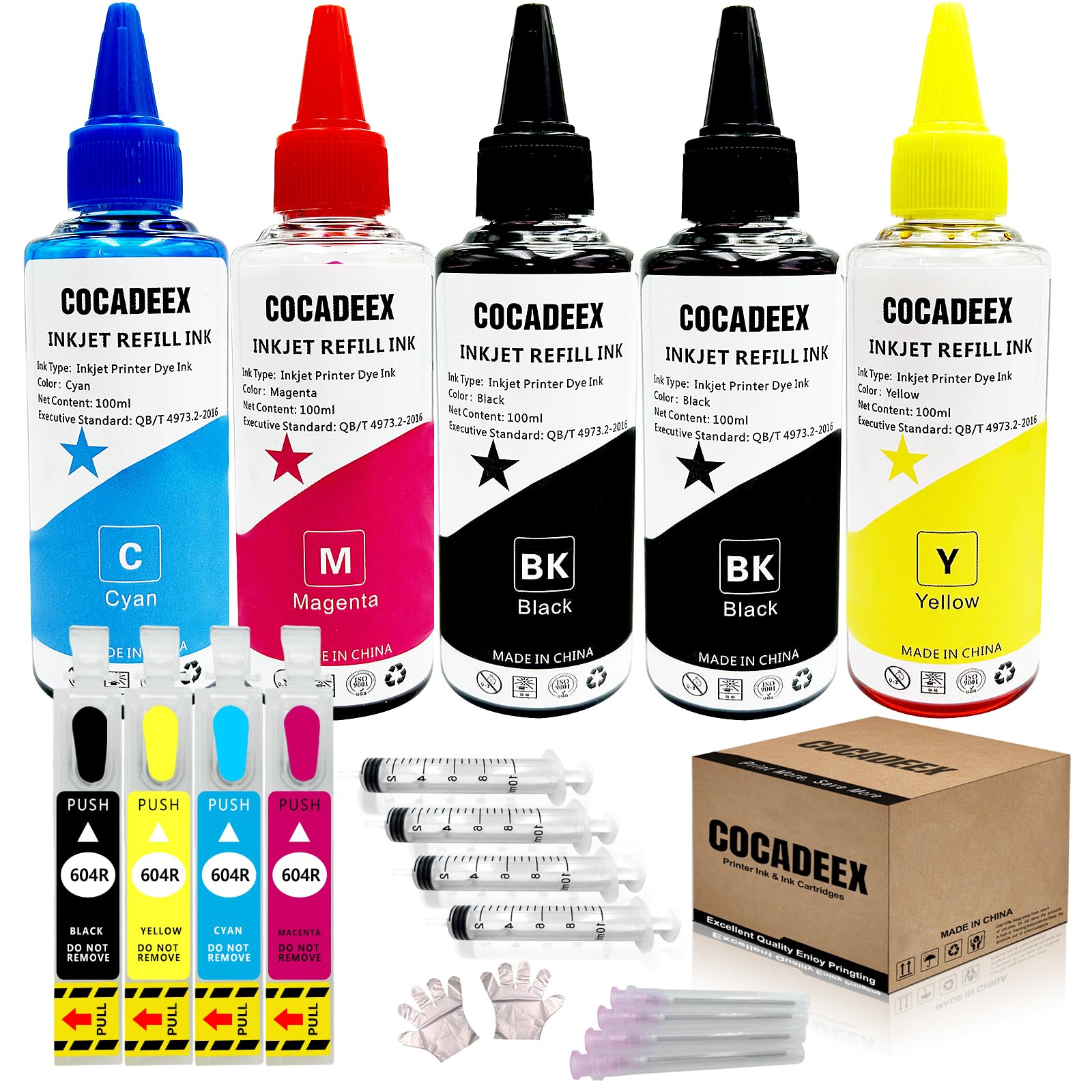 COCADEEX 604XL Ink Refill Kit Compatible with XP-2200 XP-2205 XP-3200 XP-3205 XP-4200 XP-4205 WF-2935 WF-2930 WF-2910 WF-2950 Printer, 604XL Ink Cartridge with Auto Reset Chips