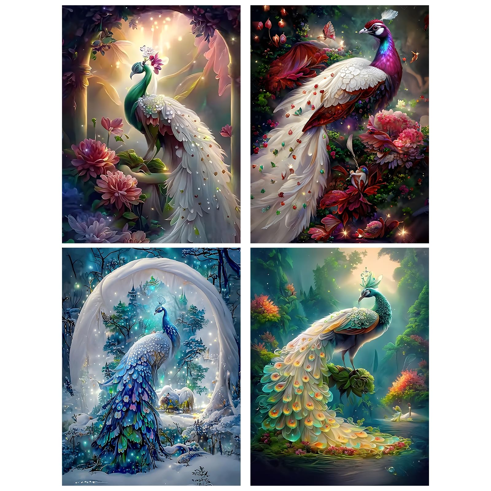HEIBAGO 4 Pack Diamond Painting Kits for Adults, 5D Peacock Diamond Art Kits for Beginners, Full Drill Diamond Dots Kits Animal Gem Craft for Home Art Decor 30x40cm