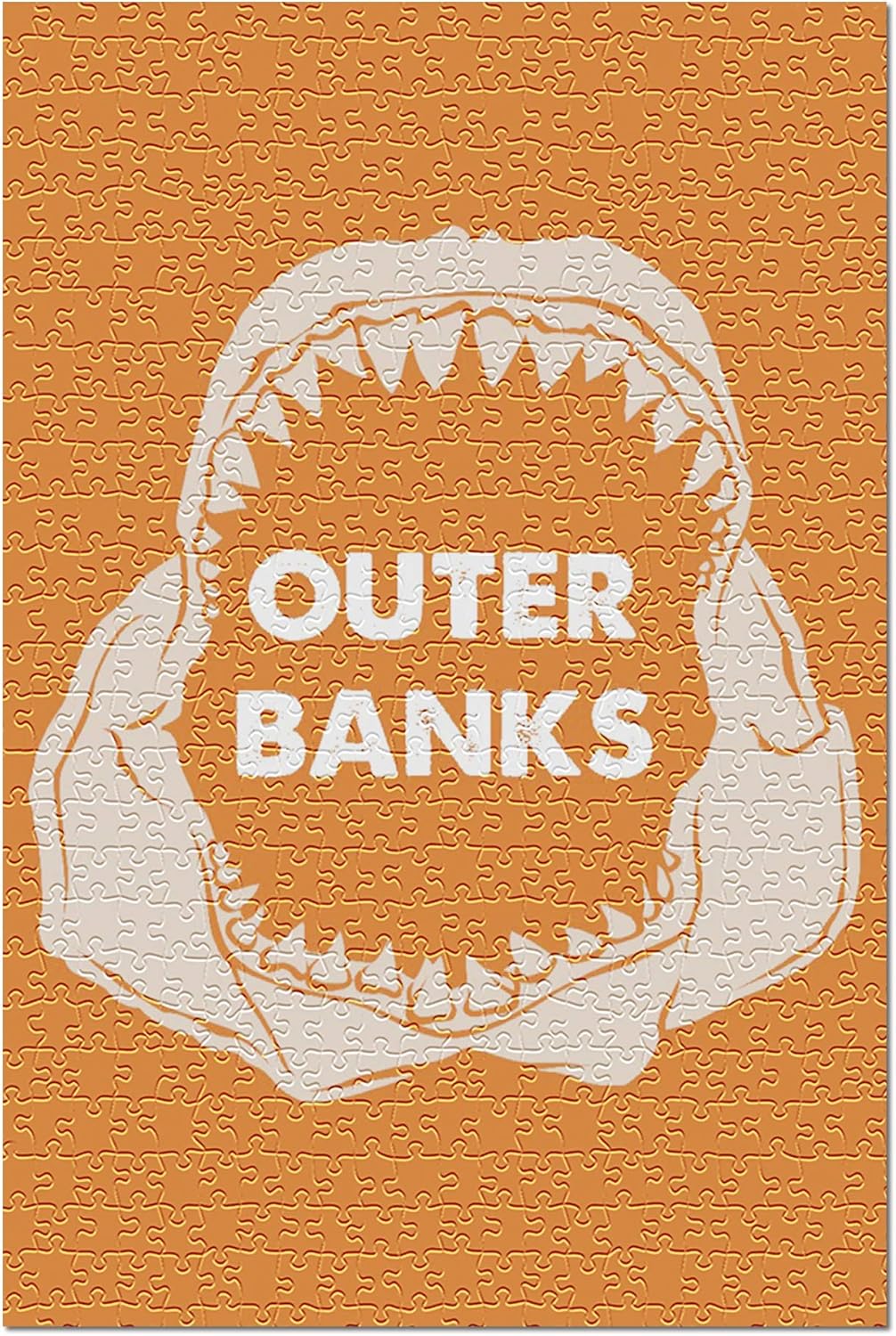 Outer Banks, North Carolina - Shark Bite - Orange Background 106496 (Premium 500 Piece Jigsaw Puzzle for Adults, 13x19, Made in USA!)
