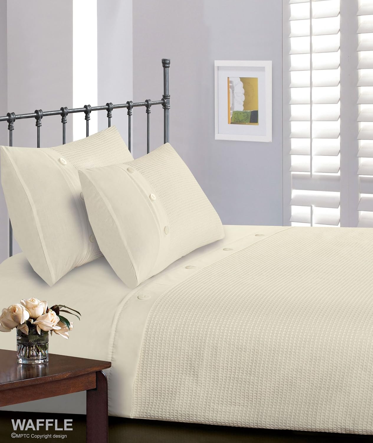 Intimates Waffle Cream/Ivory with Button King Size Bedding Duvet Cover