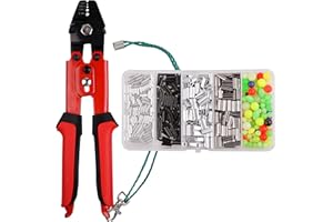 OROOTL Fishing Crimping Tool Kit, Fishing Crimp Pliers with 500pcs Crimp Sleeves Beads Set, Heavy Duty Wire Leader Rope Crimper Tool Wire Cutter Aluminum Copper Loop Sleeves
