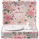 Crosley CR8005F-PFG Cruiser Plus Record Player, Pink Flower Garden | 3-Speed Turntable, Bluetooth In / Out, Built-in Stereo Speakers, Isolated Internal Speakers Minimize Vibration