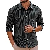 BAYAMO Men's Casual Button-Down Striped Shirts Long Sleeve Cotton Linen Shirts for Men Fashion Business Shirt