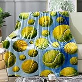 Tennis Ball Blanket Throw 50x60 Soft Flannel Fleece - Watercolor Blue Pattern Cozy Sofa Bed Dorm Decor - Gift for Player Coach, Senior Night Team Present for Women Men Girls