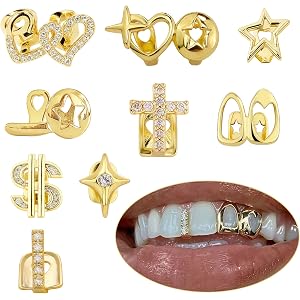 INSYOHO 9pcs Teeth Grillz for Men Women - Single Tooth Cap Mouth Grills Hip Hop