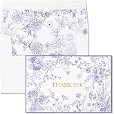 Crisky Purple Floral Thank You Cards with Envelopes, 50 Pack Lavender Wedding Thank You Notes Bulk for Bridal Shower Baby Shower Business Graduation, All Occasion