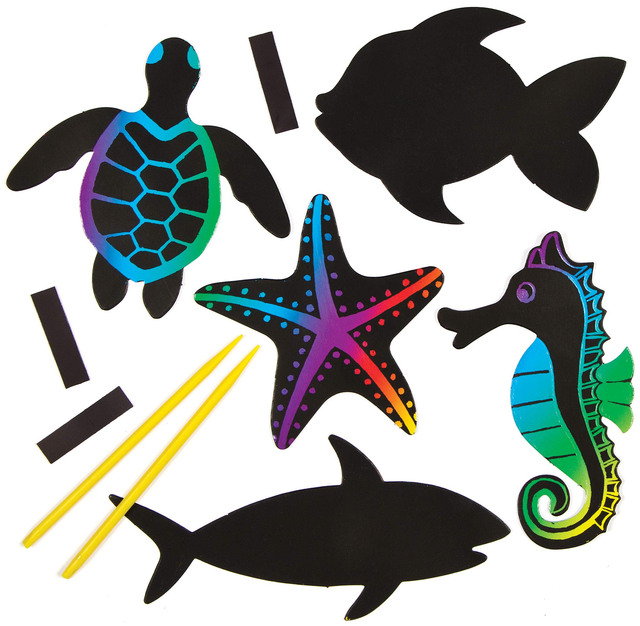Baker Ross AG710 Sealife Scratch Art Magnets (Pack of 12), Black, 9cm-16cm