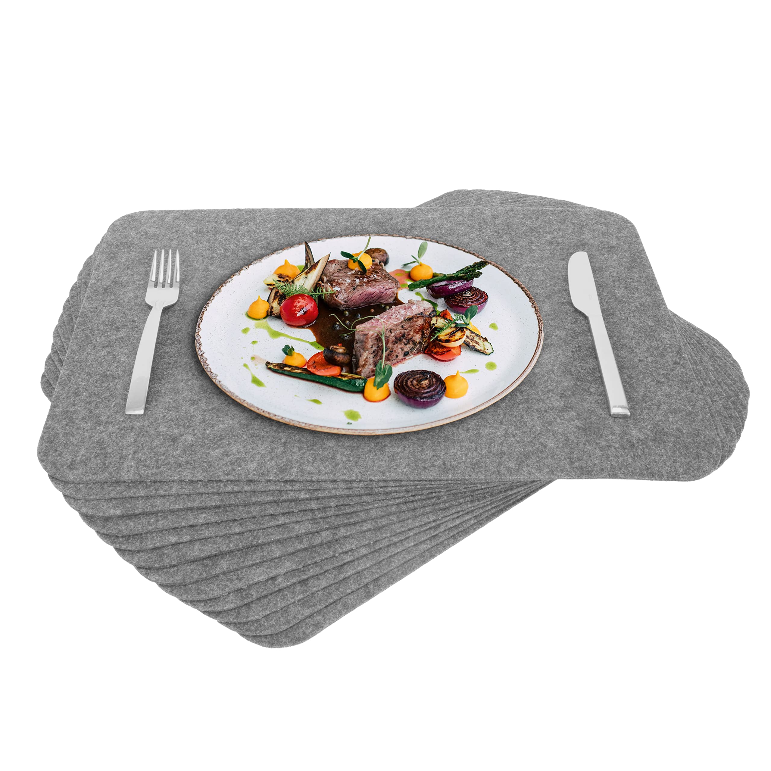 Rubberneck Premium Felt Placemats, Washable and Non-Slip, Set of 12 Placemats, Table Mats, Coasters, 45 x 32 cm, Light Grey