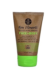 Raw Elements Certified Natural Sunscreen | Non-Nano Zinc Oxide, 95% Organic, Very Water Resistant, Reef Safe, Non-GMO, Cruelty Free, SPF 30+, All Ages Safe, Moisturizing, 3oz