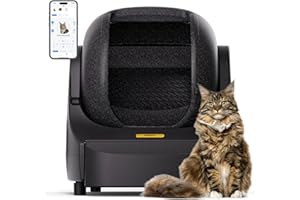 DVPETS Open-Top Design 89.5L Extra Large Automatic Cat Litter Box with Mat, Integrated Safety Protection for Multi Cats/Self-Developed APP Control/Odor Control (Black) 2.4GHz