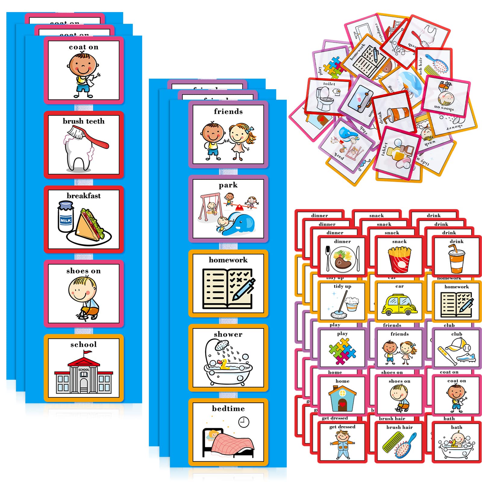 Photo 1 of 35 Pieces Visual Schedule Cards Routine Cards Home Chore Chart Routine Autism Learning Materials with 35 Pieces Hook and Loop Dots(Cute Style,Blue)