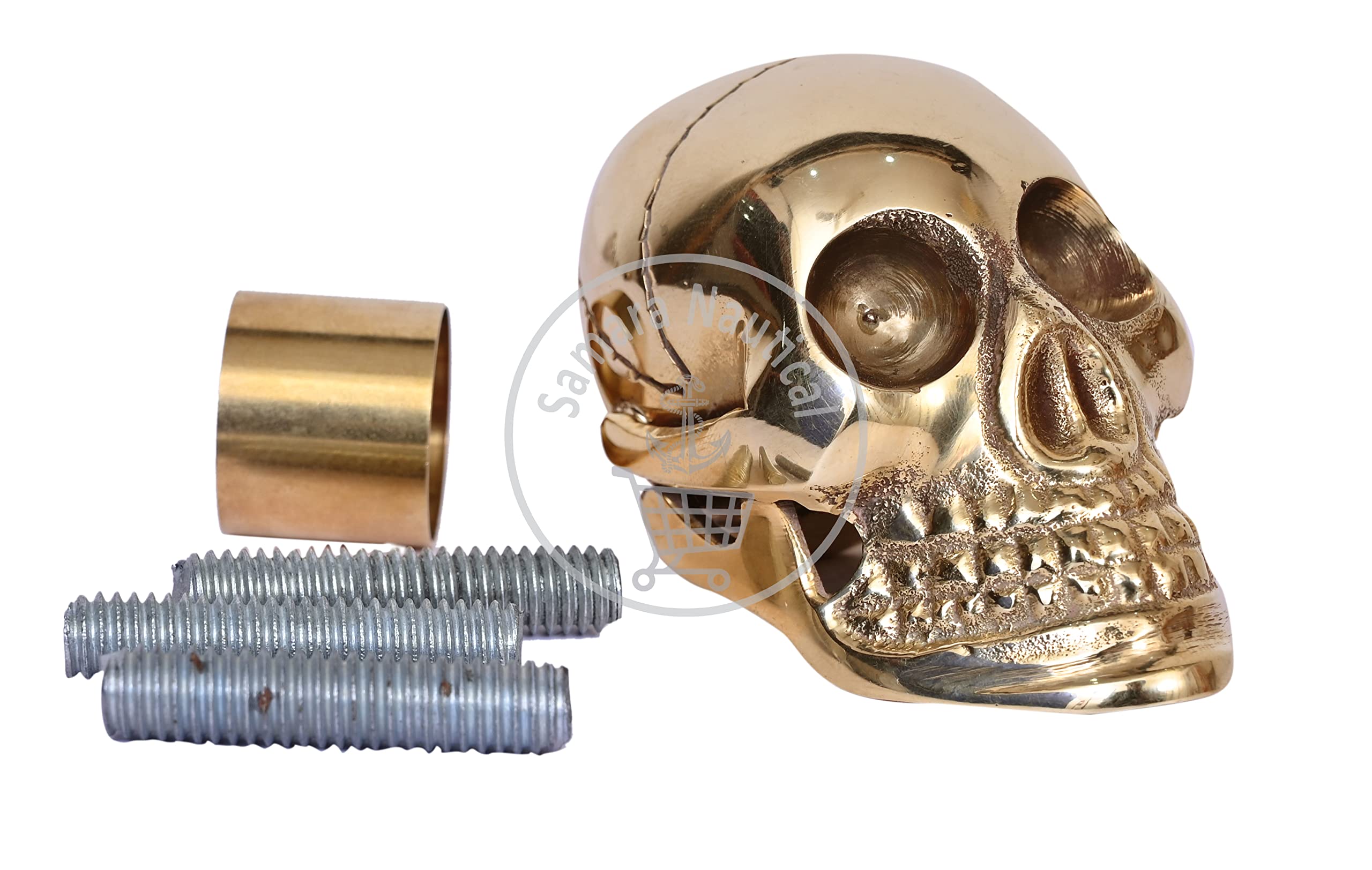 Samara Nautical Designer Solid Brass Skull Head Handle for Walking Stick Canes Shaft