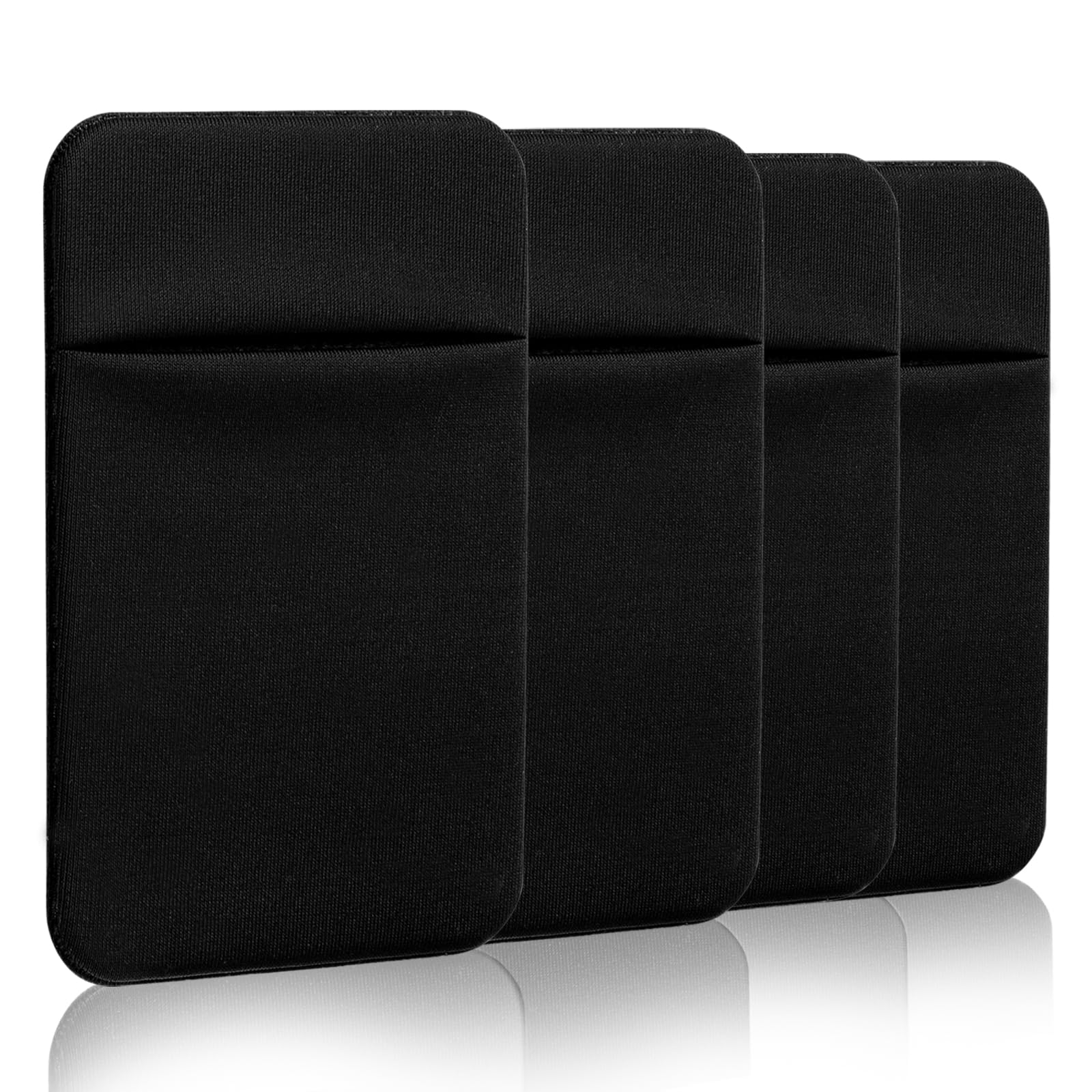 4 Pack Phone Card Holder for Back of Cell Phone, Stretchy Lycra Wallet Pocket Stick on Credit Card ID Case Pouch Sleeve Self Adhesive Sticker with Flap Compatible for iPhone Samsung Galaxy Pixel-Black