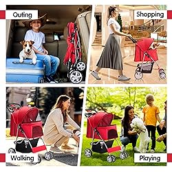Pet Stroller 4 Wheels Dog Cat Stroller for Medium