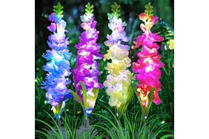 MRHEPHAESTUS Solar Garden Lights, Solar Delphinium Flowers Lights 4 Pack 80 LEDs, Waterproof Outdoor Light Two Lighting Modes for Outside Wedding Party Garden Yard Patio Lawn Decor