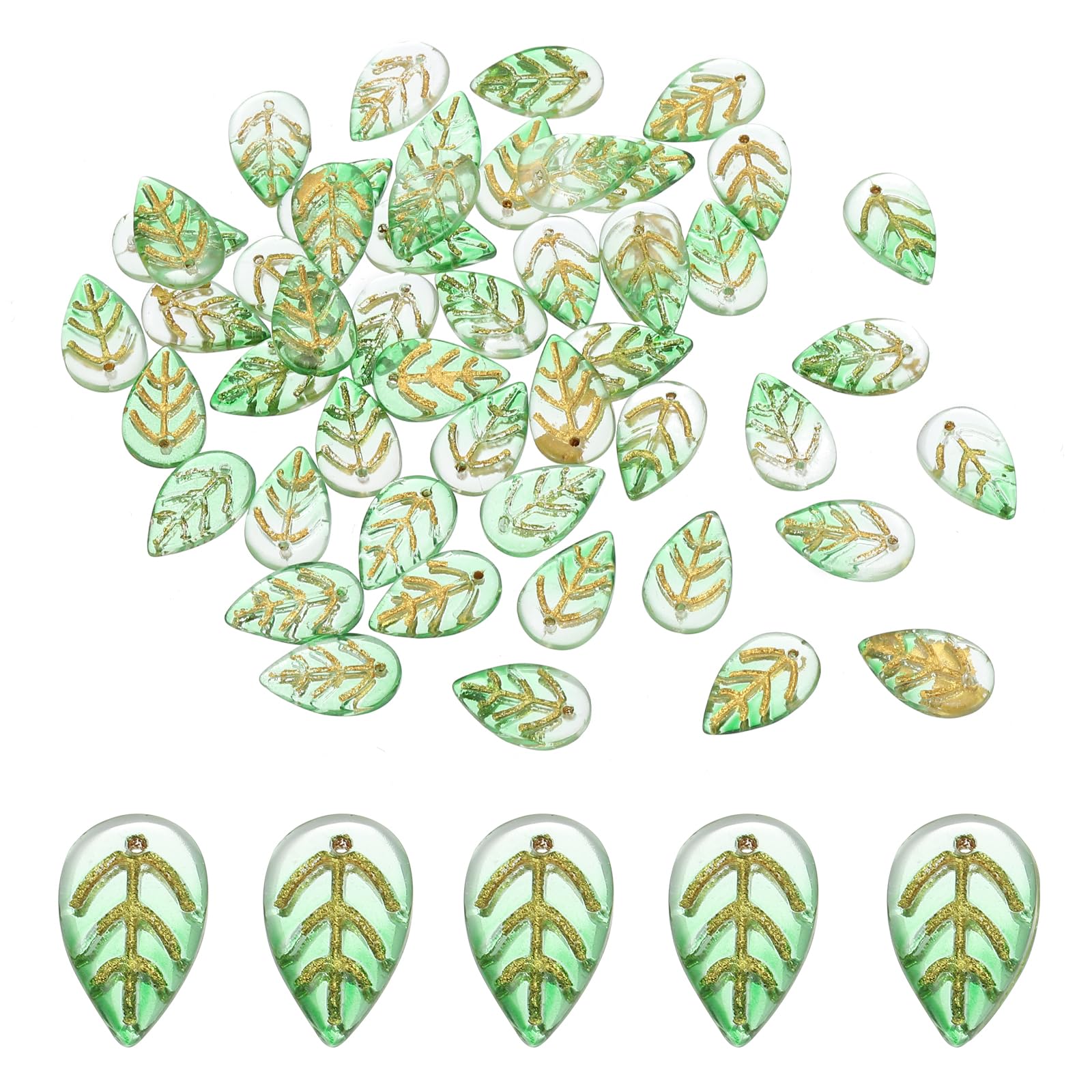 PATIKIL 18 x 11mm Czech Glass Leaf Beads, 100 Pcs Crystal Leaf Beads for Jewelry Making DIY Craft Bracelet Necklaces Earrings, Dark Green — image 1