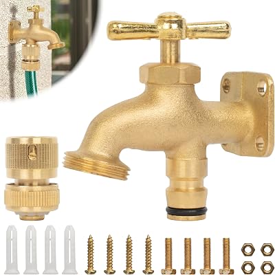 BLOSTM Solid Brass Hose Tap Outside Tap Kit ½ inch Quick Connector