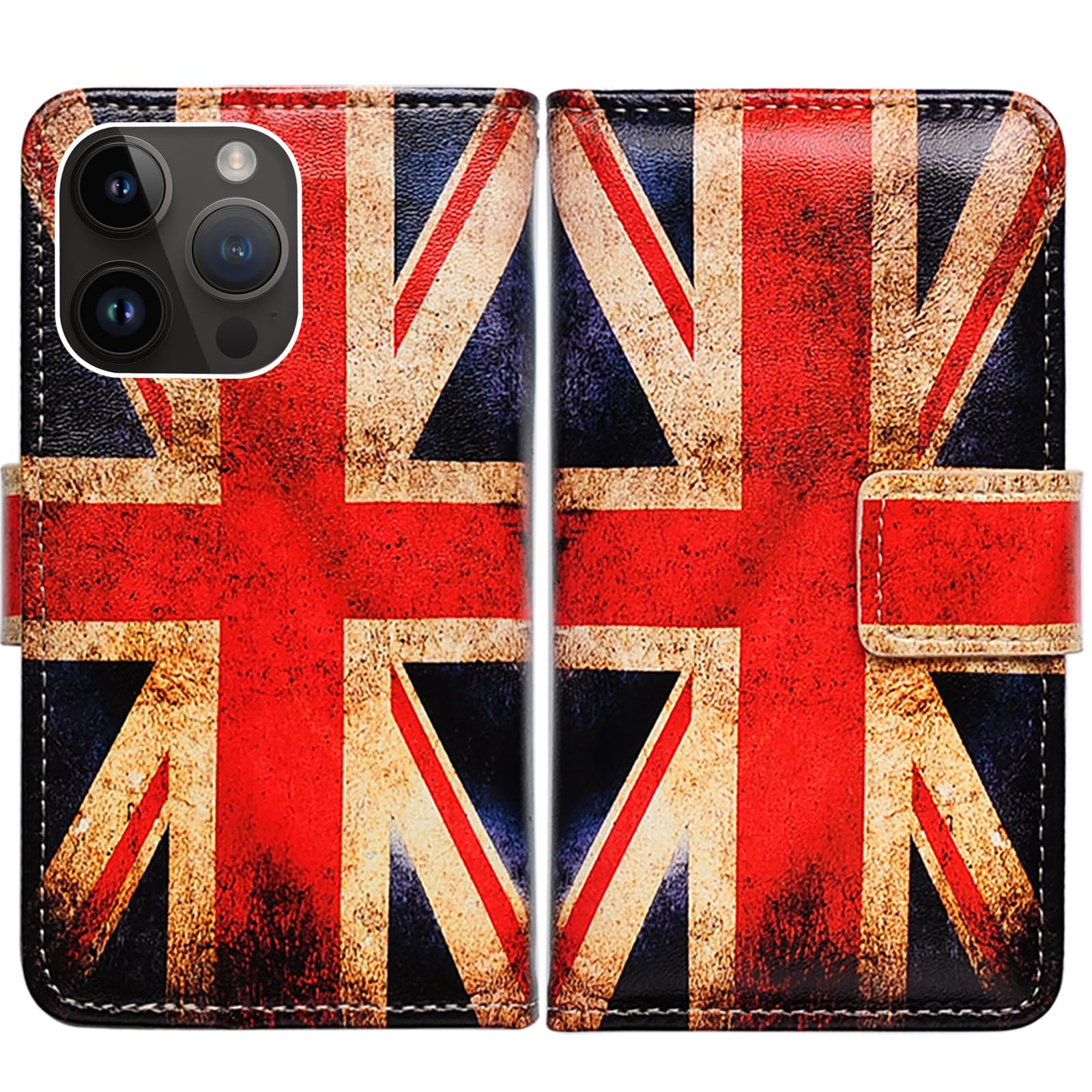Bcov iPhone 15 Pro Max Case,Retro Union Jack Flag Leather Flip Phone Case Wallet Cover with Card Slot Holder Kickstand For iPhone 15 Pro Max
