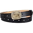 Sam Edelman Women's Fully Adjustable Fashion Plaque Buckle Leather Belt for Jeans, Trousers and Dresses