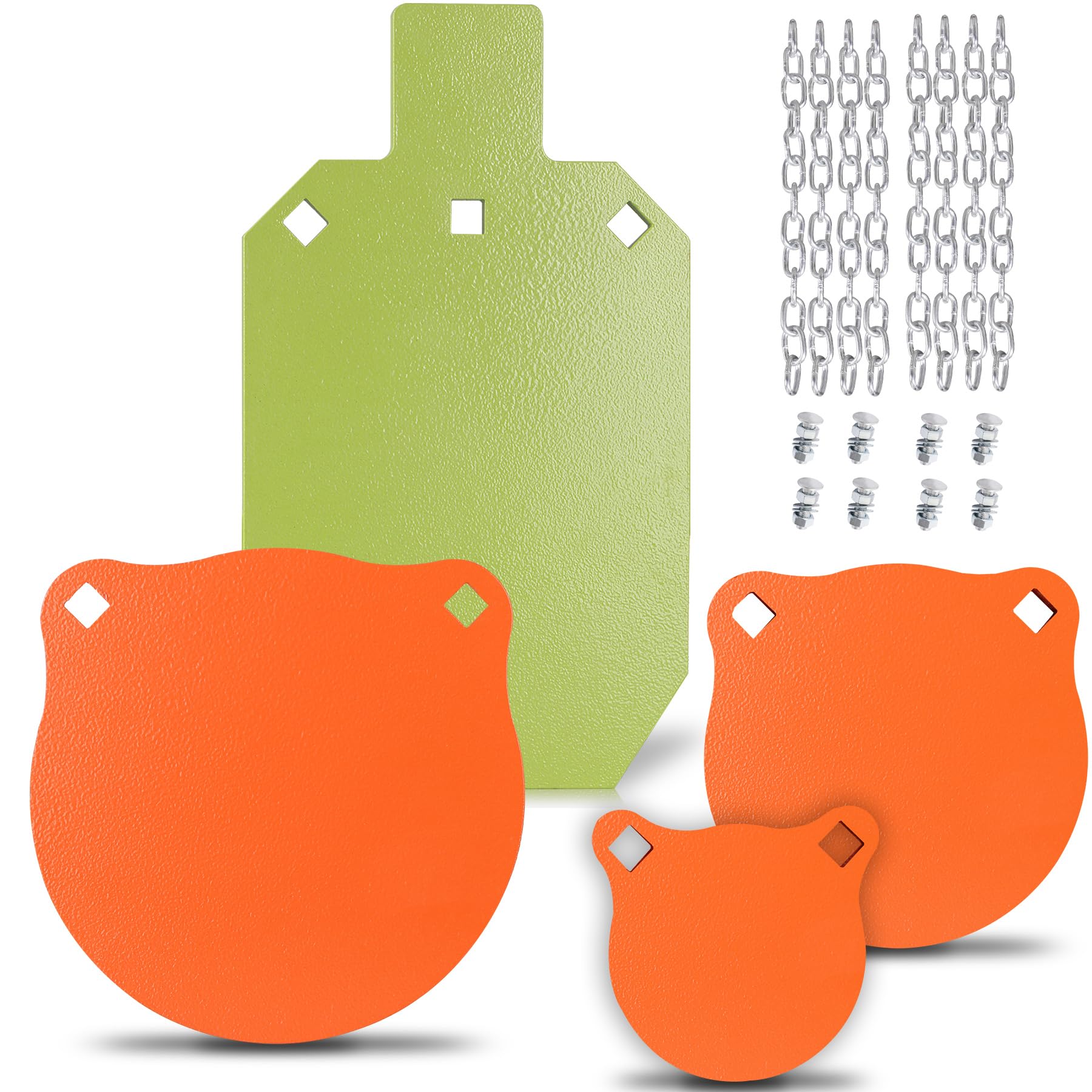 Photo 1 of *** SIMILAR IMAGE MISSING CHAIN***Talustool AR500 Steel Shooting Targets Combo 3/8" Thick, 4", 6" 8" & 7x12” Laser-Cut Metal Targets with High-Visibility Glow Neon Color for Reactive Range Shooting