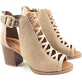Soda Aran ~ Women Open Toe Crisscross Straps Back Zipper High Heel Fashion Sandal with Adjustable Ankle Strap