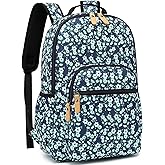 Leaper Water-resistant Floral Laptop Backpack Women Travel Bag Bookbags Satchel (Dark Blue-White Flower2)