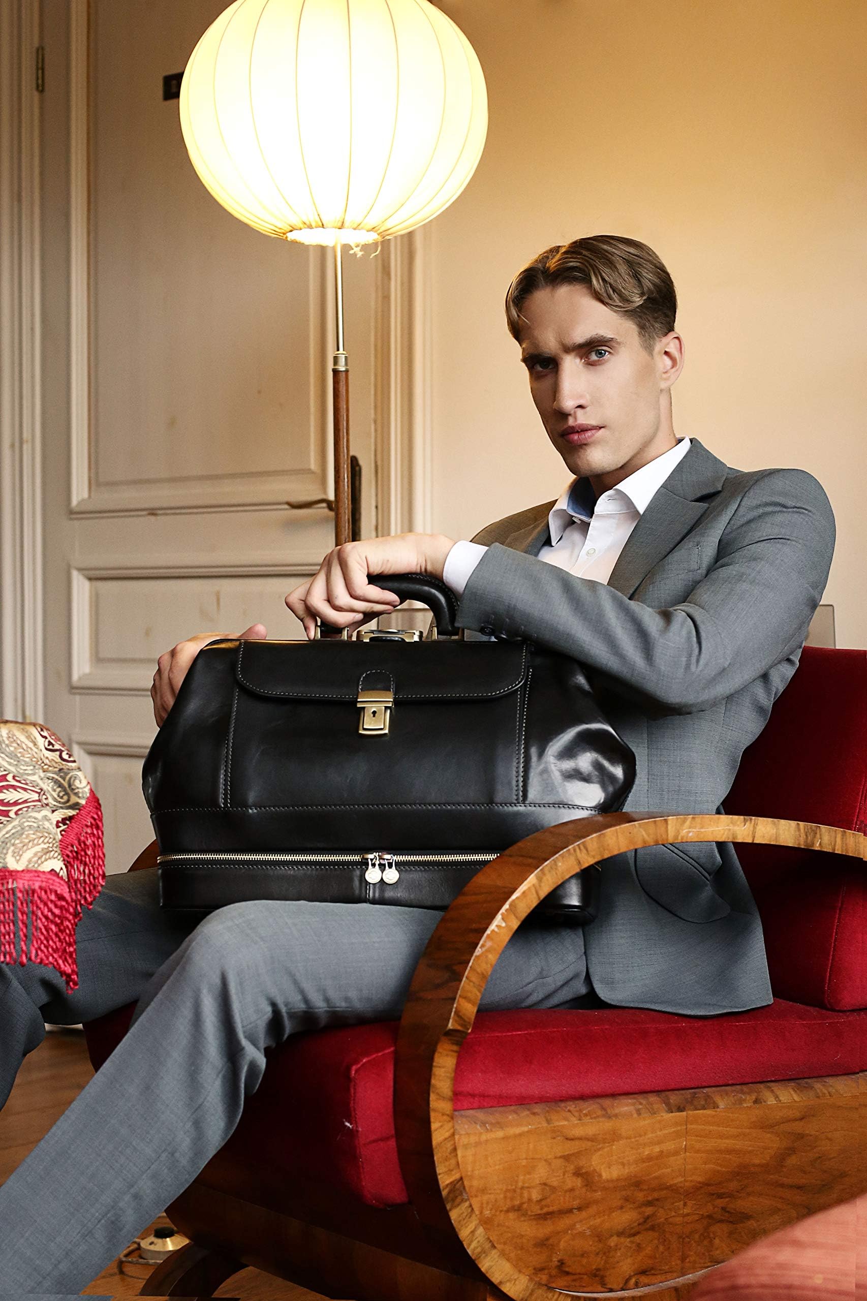 Time Resistance Leather Doctor Bag - Italian Handmade Medical Bag - Vintage Style Handbag - Real Leather Briefcase