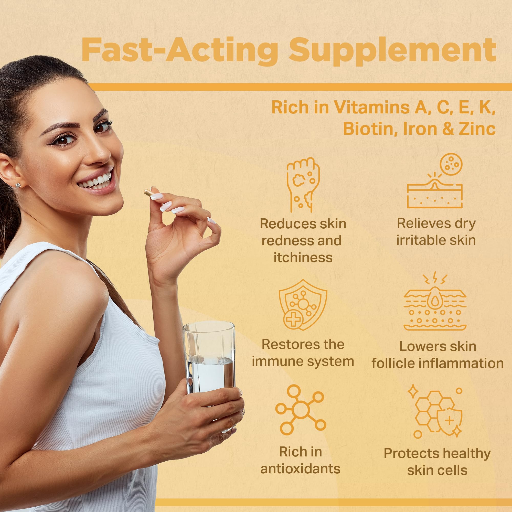 Strength & Spices Psoriaskin Supplement, Immune System Booster with 31 Powerful Ingredients and Amino Acids, Soothes Red, Flaky Skin, 1000 mg, 60 Vegan Capsules