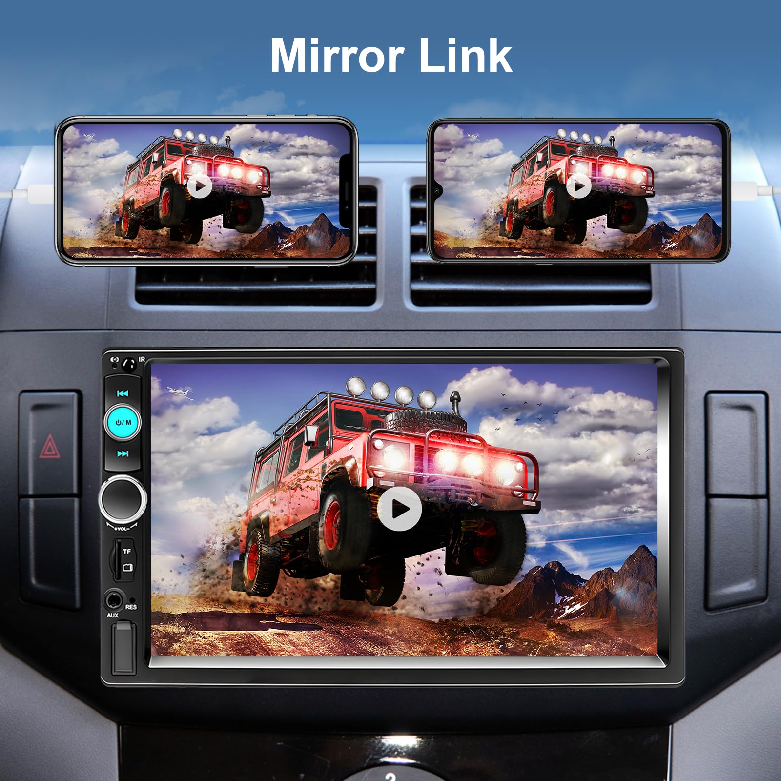 Podofo Double Din Car Stereo with CarPlay Android Auto, 7 Inch HD Touch Screen Bluetooth Radio Car Audio with Backup Camera, Voice Control, FM Radio, Mirror Link, USB Playback/Charging