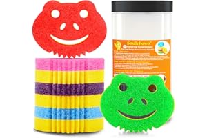 SmilePowo 5 Pack Frog Dual-Sided Multi-Functional Scrub Sponge, Dual-Sided Temperature Controlled Kitchen Sponge for Dishes,Furniture,Scrub Sponges Household Cleaning Pads Bathroom Wall Cleaner