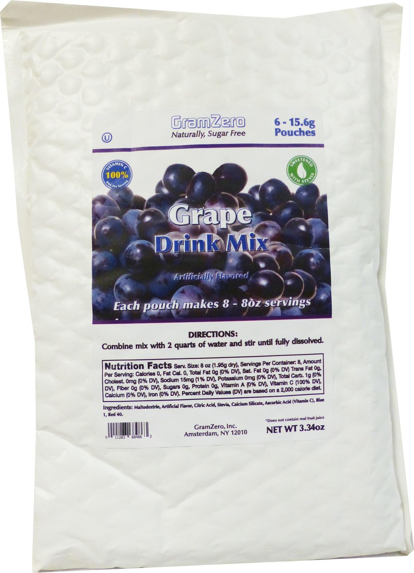 GramZero Stevia Sweetened Sugar Free Drink Mix, Grape, 48 servings