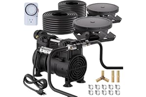 HQUA PAS20 Pond & Lake Aeration System for Up to 3 Acre, 3/4 HP Compressor + Two 100' Weighted Tubing + 2 Diffusers