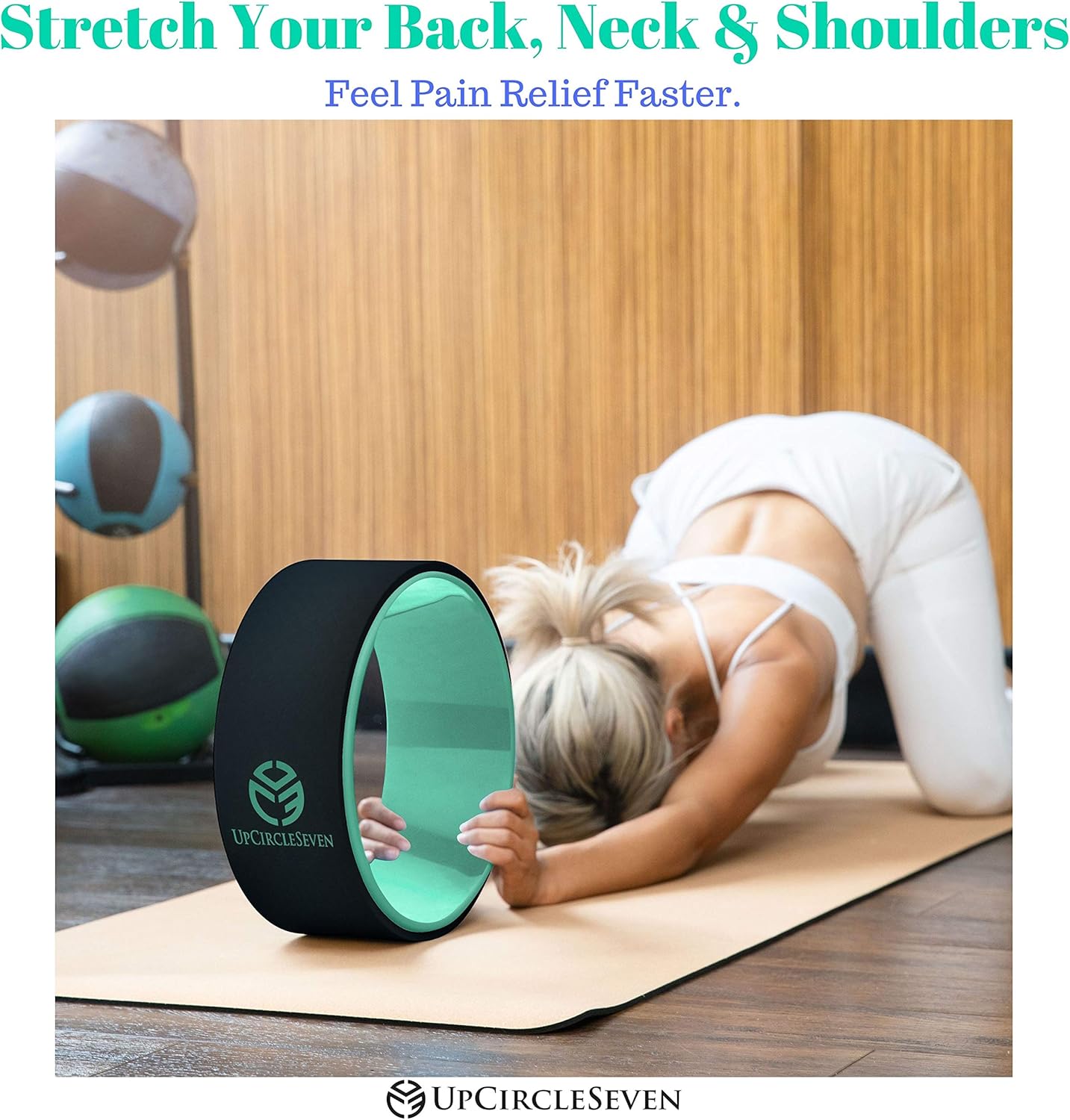 UpCircleSeven Yoga Wheel - [Pro Series] Strongest & Most Comfortable Yoga Prop Wheel - Perfect for Back Pain Stretching & Backbends, 12 x 5 in (Cyan) : Sports & Outdoors