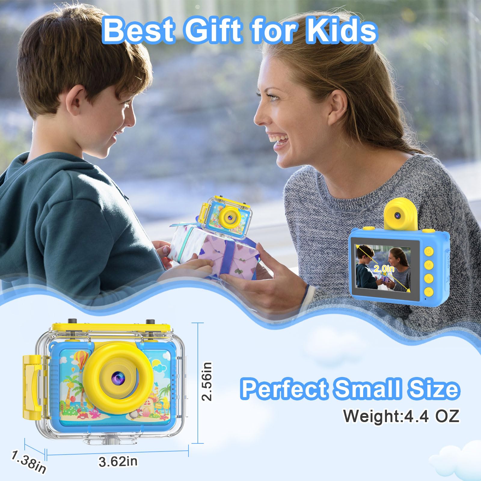 PROGRACE Kids Waterproof Camera - 2024 Upgrade Digital Underwater Camera for Kids Snorkeling Childrens Diving Cameras for Boys Christmas Birthday Gifts Action Cameras Pool Toys for Age 4 5 6 7 8 9 10