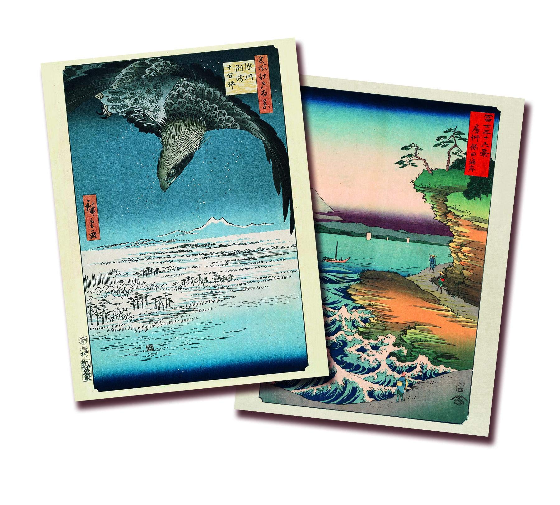 Hiroshige Art Print Set of 2 Paper 250 g Matt The Coast At Hota In Awa Province and Fukagawa Susaki and Jumantsubo