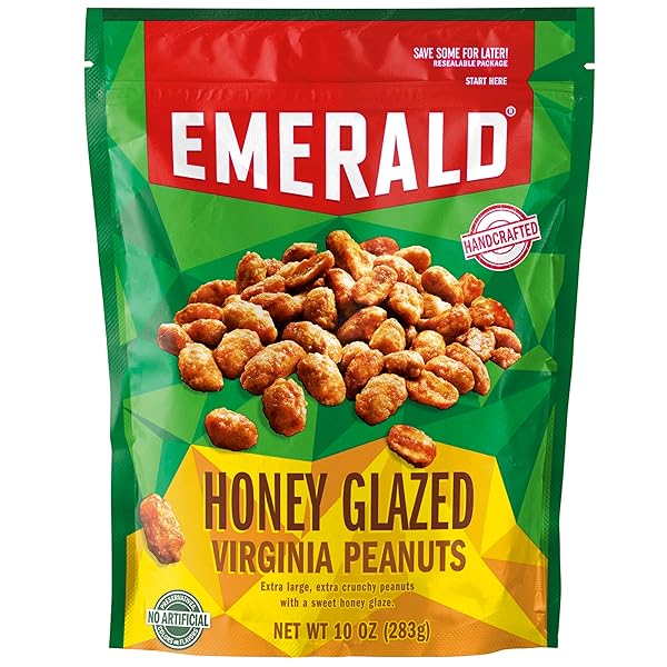 EMERALD NUTS HONEY GLAZED XL VIRGINIA PEANUTS (1-PACK) | 10 OZ RESEALABLE BAG | KOSHER DAIRY CERTIFIED, NON-GMO, CONTAINS NO ARTIFICIAL PRESERVATIVES, FLAVORS OR SYNTHETIC COLORS