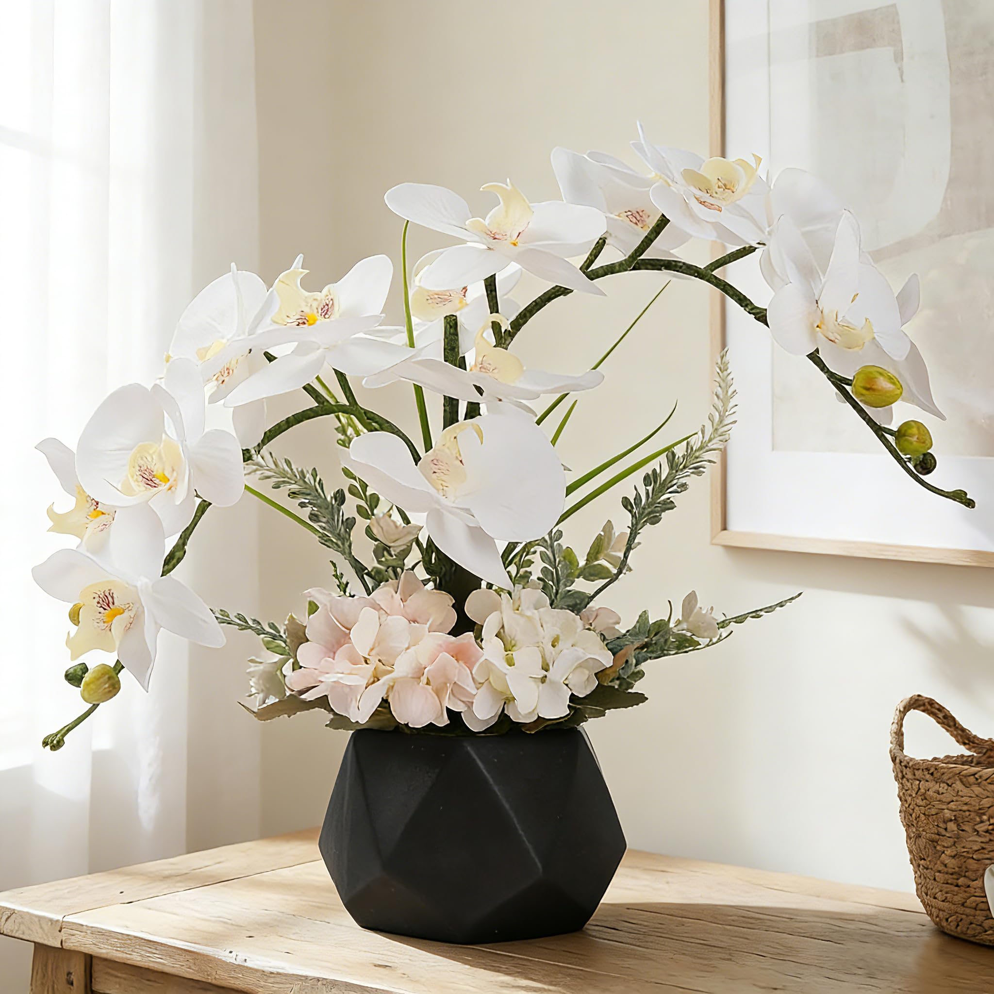 LESING Artificial Flowers Ochids Plants Fake Orchid in Pot Artificial Flowers with Vase Orquidea Faux Orchid for Home Indoor Decoration (Style 2,Black Vase)