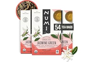 Numi Organic Green Tea with Jasmine, 54 Green Tea Bags Scented with Real Jasmine Flowers, Micro-Plastic Free Compostable Bags