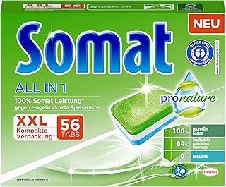 Somat All in 1 Pro Nature Spülmaschinen-Tabs, 56 Tabs, umweltfreundlich mit 100 Prozent Somat Leistung, mit wasserlöslicher Folie