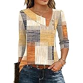 LUYAA Womens 3/4 Length Sleeve Square Neck Button Blouse Dressy Casual Asymmetrical Tunic Tops